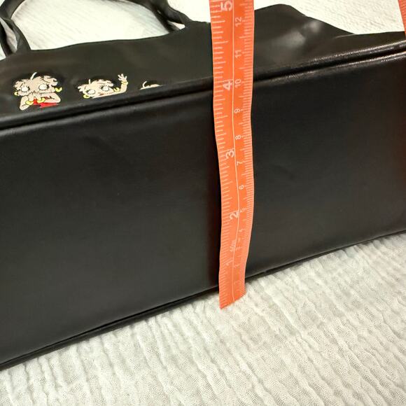 Betty Boop Shoulder Bag Tote Black Embroidered Double Handle Zip Closure - Picture 10 of 16